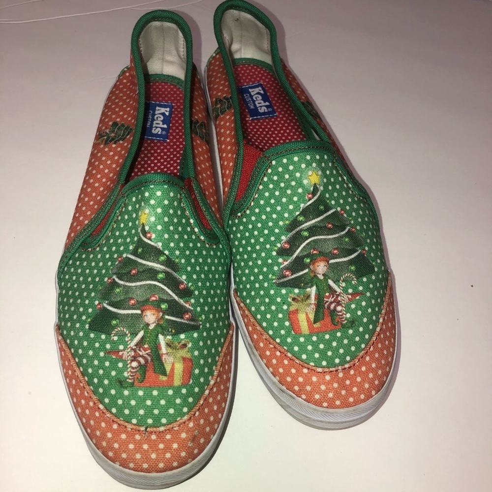 Keds Christmas tree elf slip on sneakers shoes size 8.5 Xmas holiday